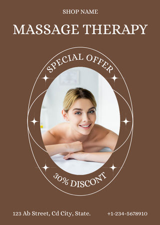 Massage Services Advertisement with Young Woman on Brown Flayer Design Template