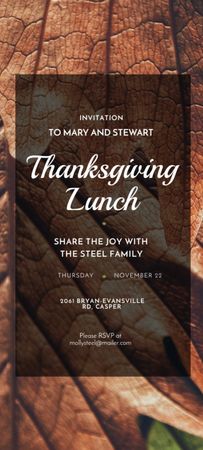 Platilla de diseño Thanksgiving Lunch And Autumn Leaves Invitation 9.5x21cm