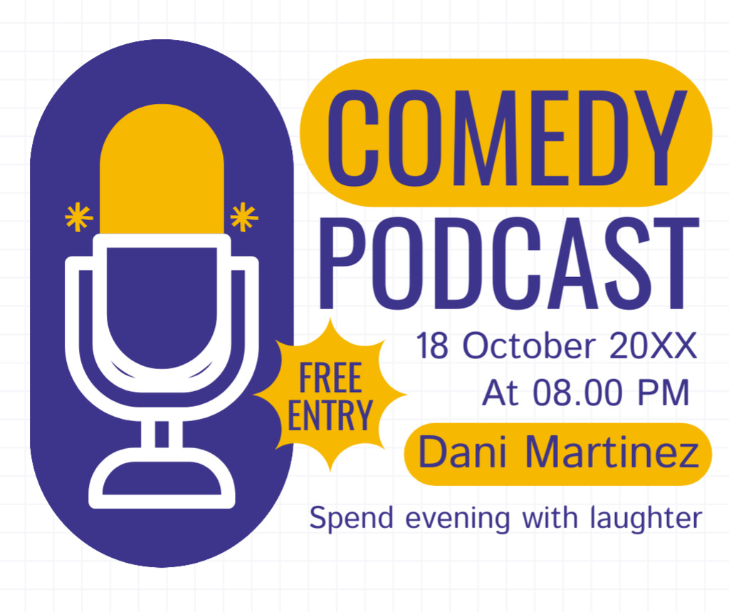 Designvorlage Comedy Podcast with Blue Microphone für Facebook