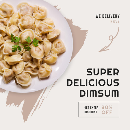 Food Delivery Offer with Dumplings on Plate Instagram Design Template