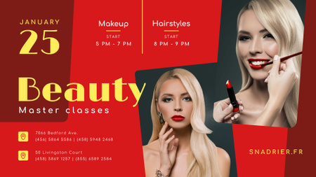 Beauty Courses Beautician applying Makeup FB event cover Design Template