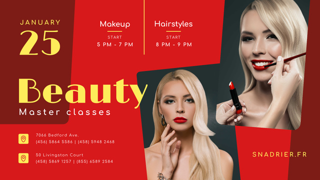 Beauty Courses Beautician applying Makeup FB event cover Šablona návrhu