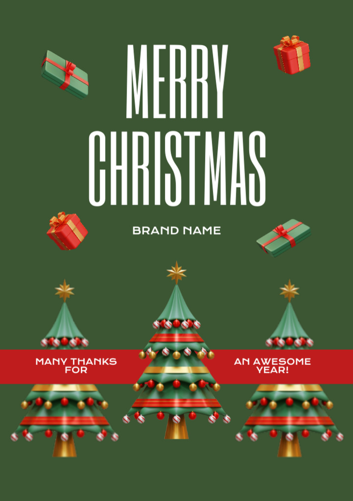 Christmas Holiday Greeting with Festive Trees Postcard A5 Vertical Design Template