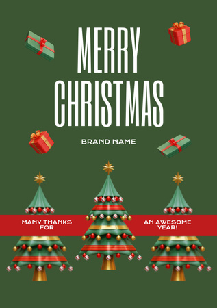 Saudação de feriado de Natal com árvores festivas Postcard A5 Vertical Modelo de Design