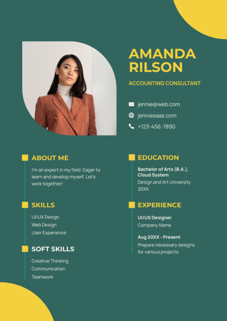 Work Experience of Accounting Consultant Resume Design Template