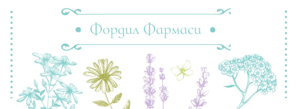 Pharmacy Ad with Natural Herbs Sketches Facebook cover – шаблон для дизайну