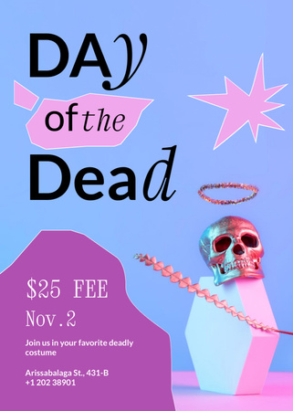 Day of the Dead Celebration with Hand holding Skull Invitation Design Template