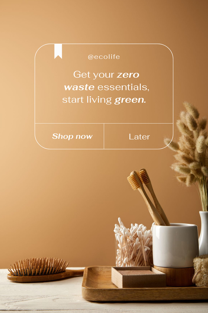 Zero Waste Concept with Wooden Toothbrushes Pinterest Design Template