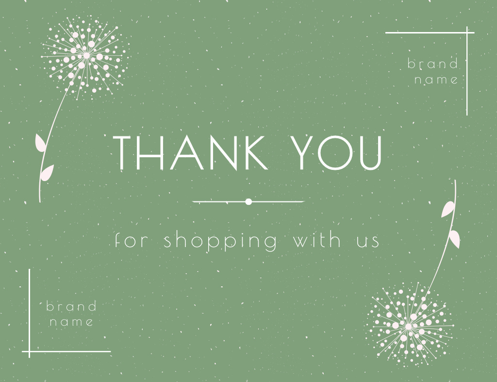 Thank You for Shopping with Us Message with Dandelions Sketch Thank You Card 5.5x4in Horizontal – шаблон для дизайну
