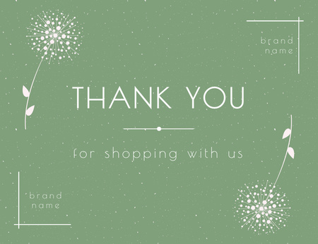 Thank You for Shopping with Us Message with Dandelions Sketch Thank You Card 5.5x4in Horizontal Design Template