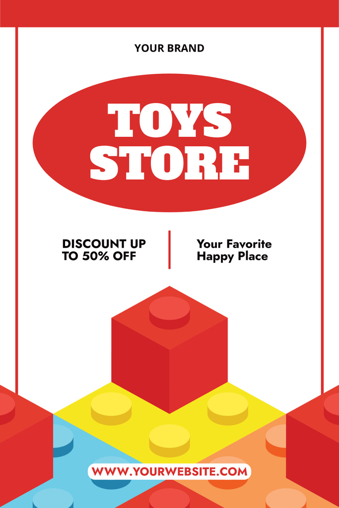 Platilla de diseño Discount in Store with Bright Toy Constructor Blocks Pinterest
