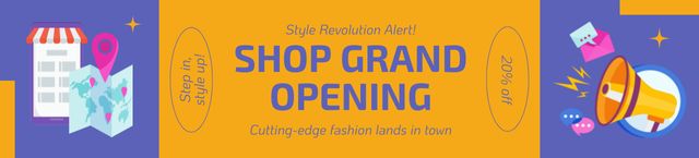Plantilla de diseño de Grand Store Opening Announcement with Map and Loudspeaker Ebay Store Billboard 