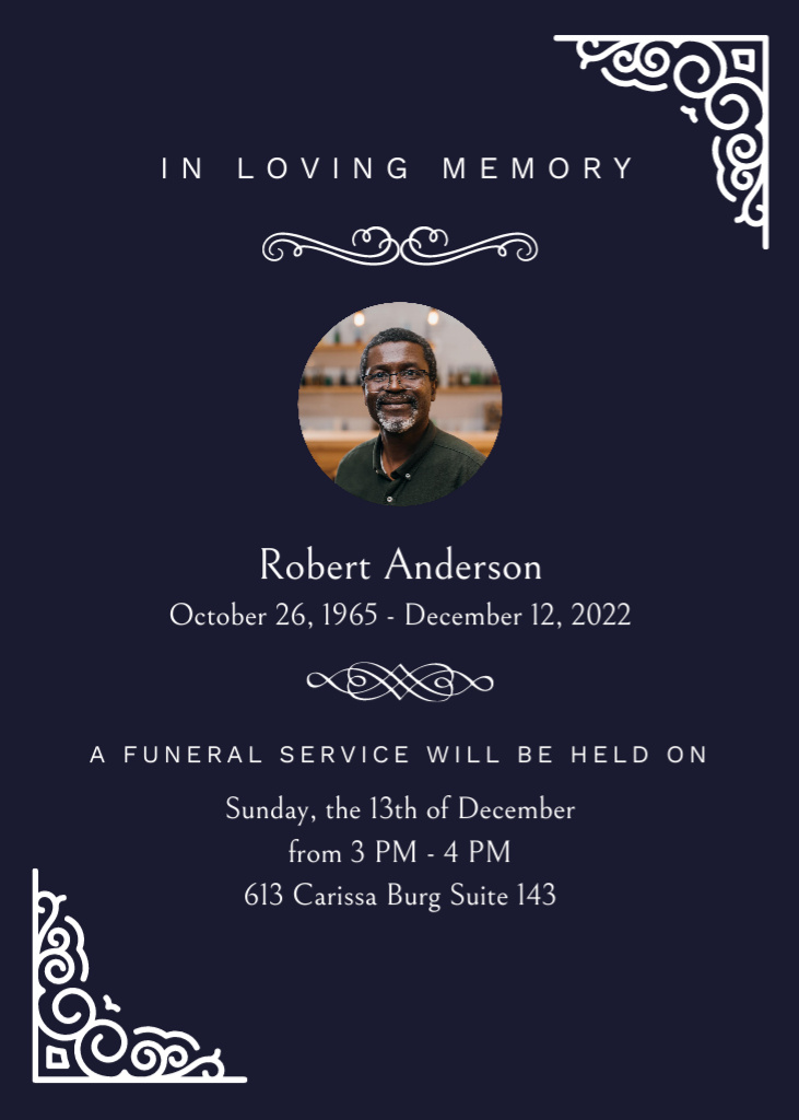 Ontwerpsjabloon van Invitation van Funeral Memorial Service Announcement