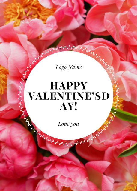 Valentine's Day Greeting with Blooming Pink Flowers Postcard 5x7in Vertical – шаблон для дизайну