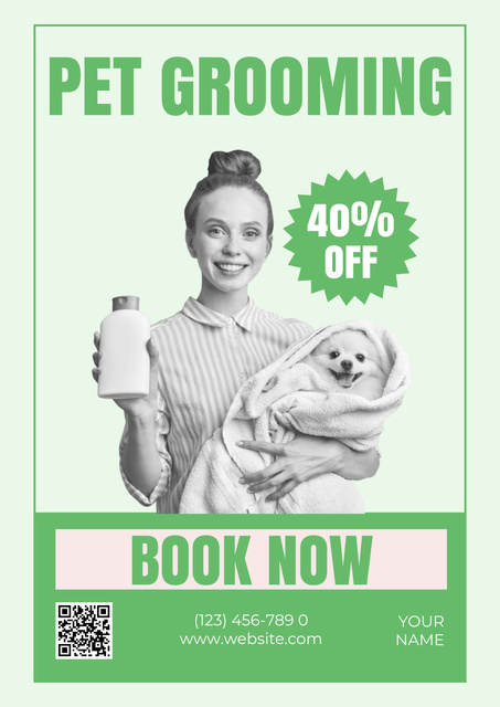 Pets Grooming and Bathing Service Poster Design Template
