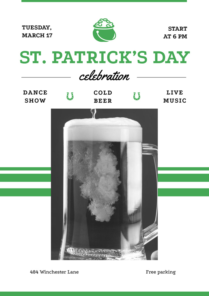 St.Patricks Day Celebration with Foam on Beer Poster Šablona návrhu
