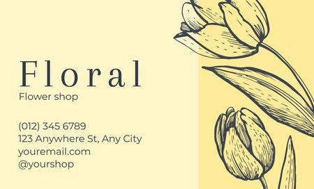 Flower Shop Ad with Sketch in Yellow Business Card 91x55mm Design Template