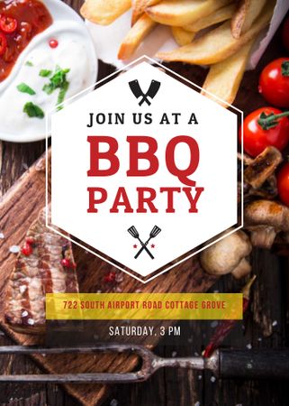 BBQ Party Invitation with Grilled Steak Invitation Design Template