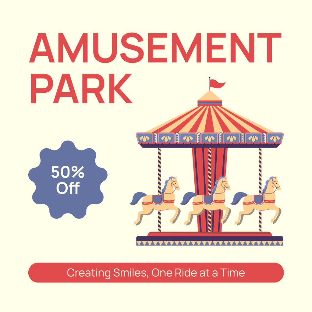 Ontwerpsjabloon van Instagram AD van Pass To Remarkable Amusement Park At Half Price Offer
