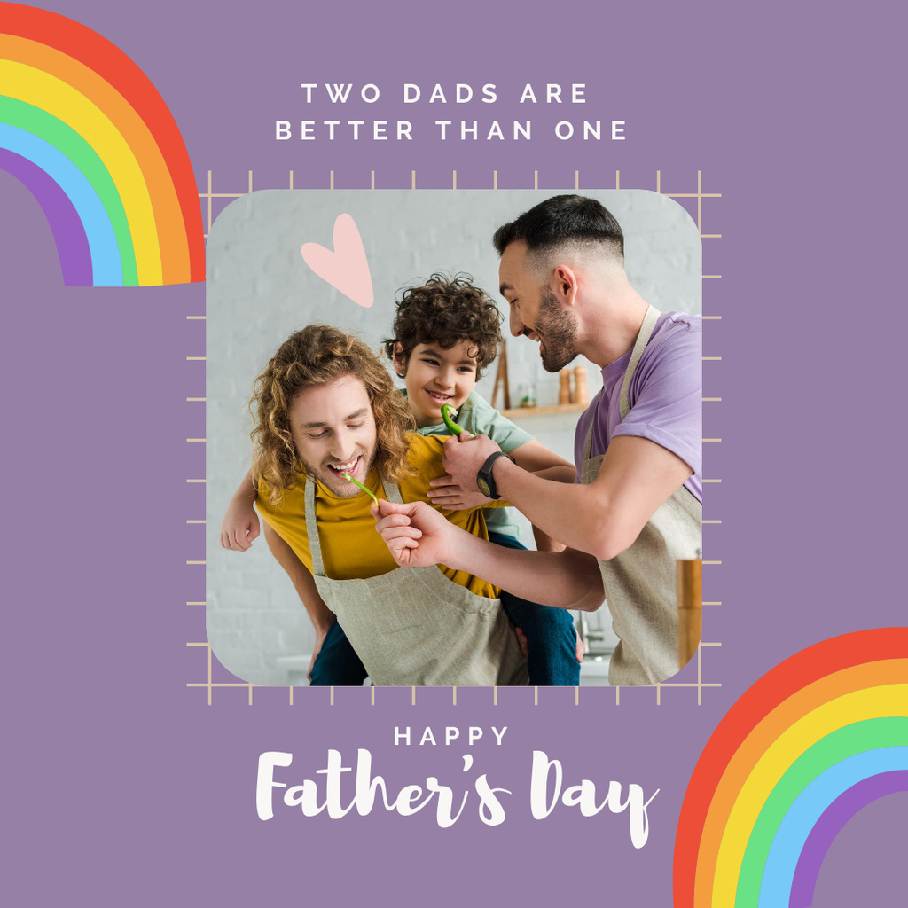 Father's Day with Happy Two Dads and Son Instagram Πρότυπο σχεδίασης