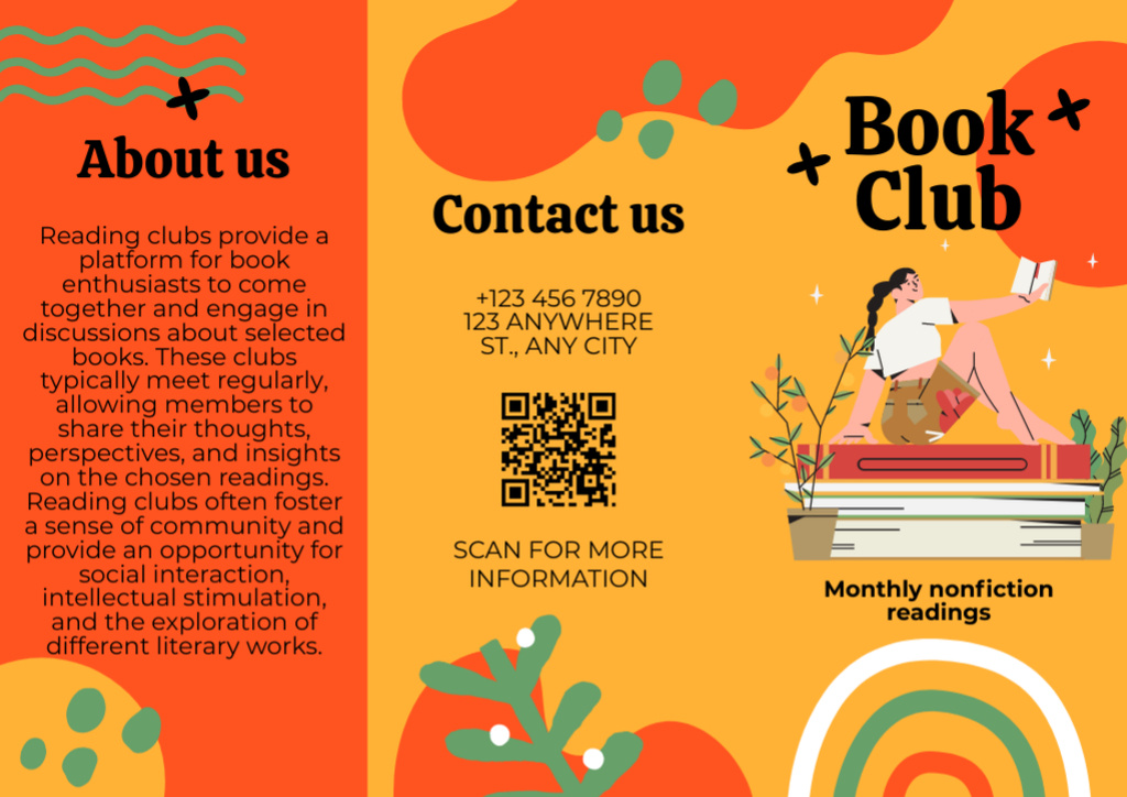 Ontwerpsjabloon van Brochure van Book Club Ad with Bright Illustration