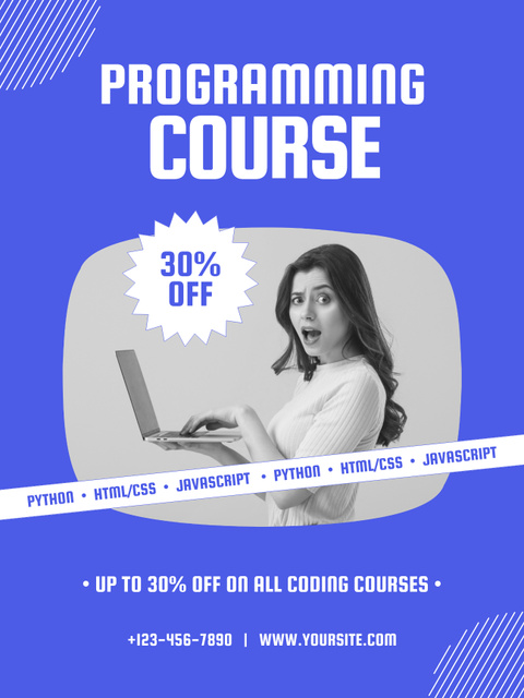 Programming Course with Discount on Blue Poster US Design Template