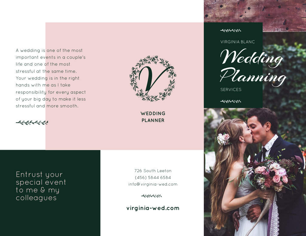 Wedding Planning Offer with Romantic Newlyweds in Mansion Brochure 8.5x11in Tasarım Şablonu