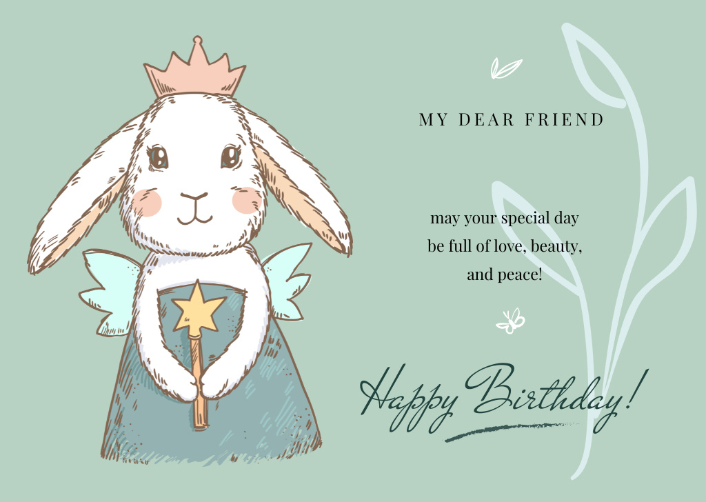 Birthday Greeting Cute Bunny in Flowers Card Design Template