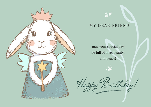 Birthday Greeting Cute Bunny in Flowers Card Tasarım Şablonu