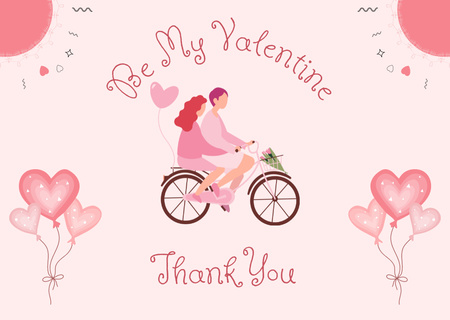 Happy Valentine's Day Greetings with Couple in Love on Bicycle Card Design Template