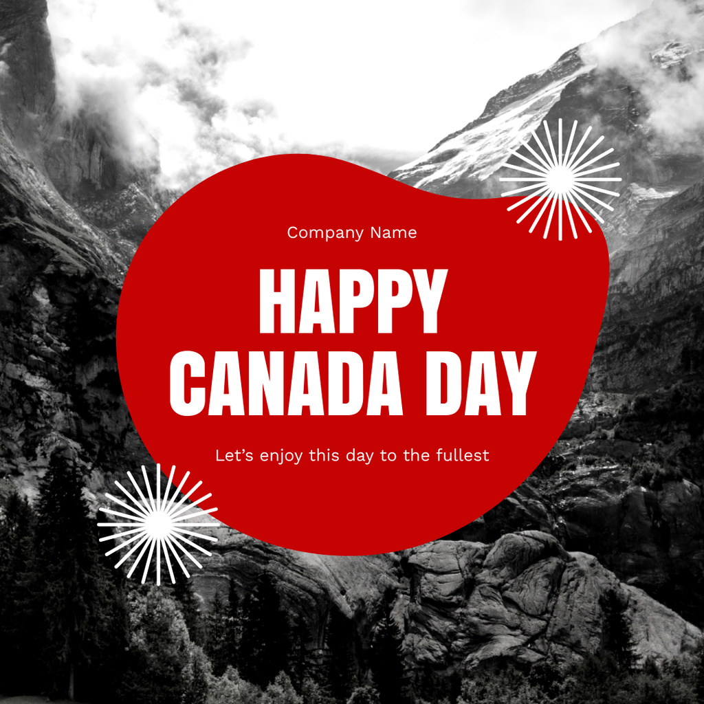 Modèle de visuel Happy Canada Day Ad with Red Element on Black and White - Instagram