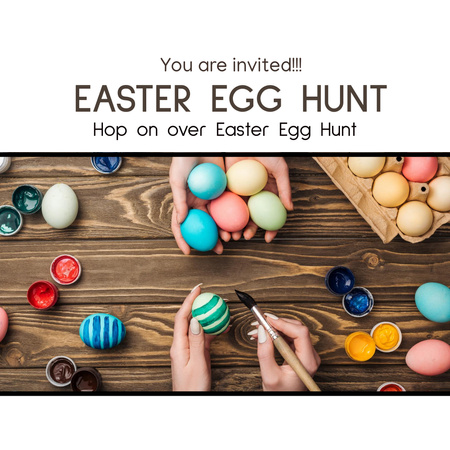 Plantilla de diseño de Anuncio de búsqueda de huevos de Pascua con manos femeninas para colorear huevos Instagram 