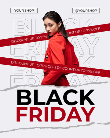 Modèle de visuel Offres du Black Friday sur le rouge et le blanc - Instagram Post Vertical