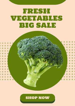 Grocery Store Promotion with Raw Broccoli Poster Design Template