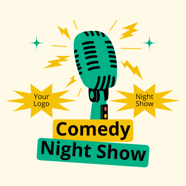 Ad of Comedy Night Show with Microphone Illustration Instagramデザインテンプレート
