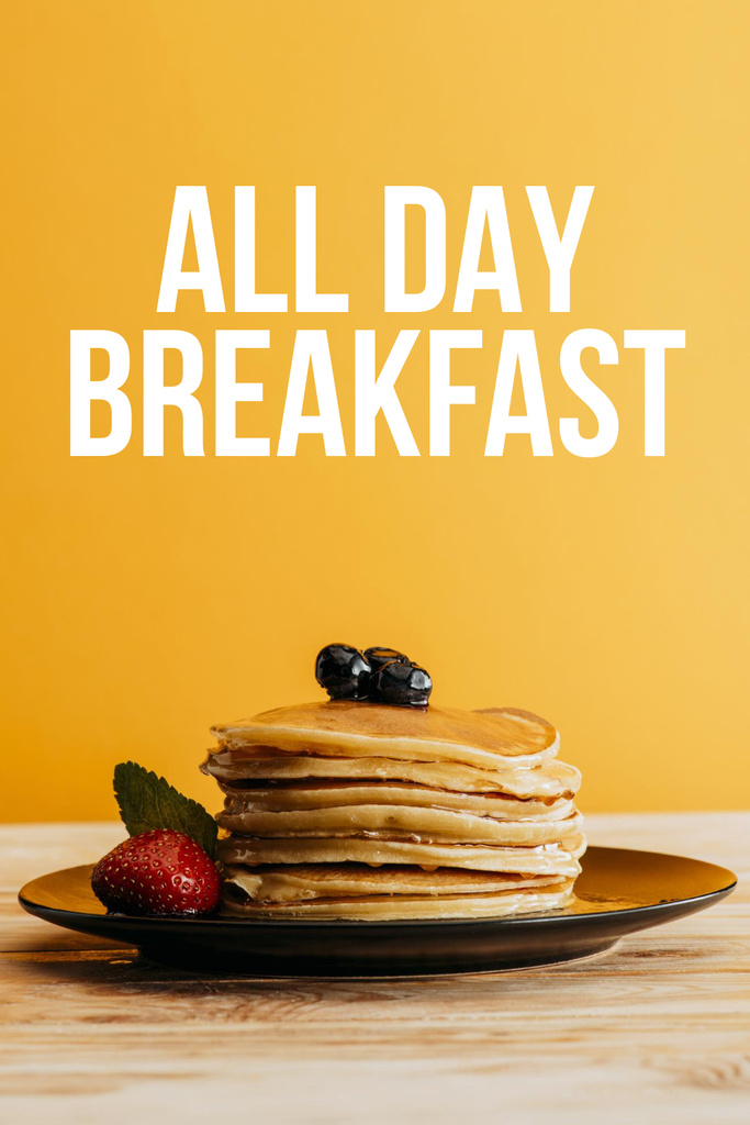 Breakfast Offer with Sweet Pancakes in Orange Pinterest Design Template