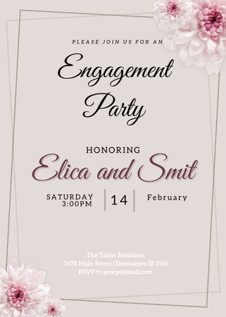 Engagement Party Invitation with Pink Flowers Invitation Tasarım Şablonu