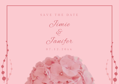 Wedding Announcement with Pink Flowers Card Design Template