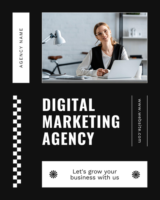 Digital Marketing Agency Service Offer with Businesswoman in Office Instagram Post Vertical tervezősablon