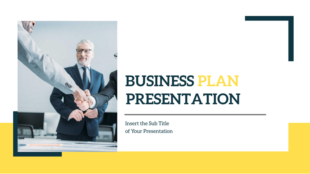 Proposing Successful Business Plan with Businessmen in Meeting Presentation Wideデザインテンプレート