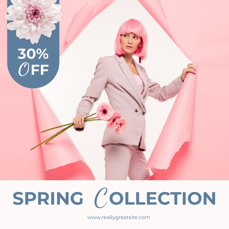 Designvorlage Frühlingskollektionsverkauf mit stilvoller Frau im Anzug für Instagram