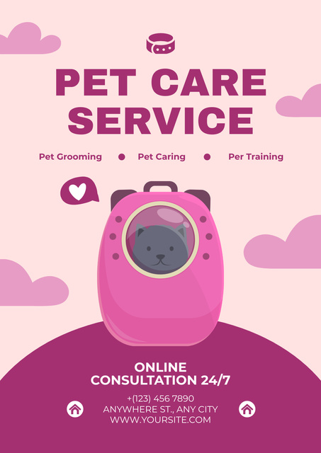 Pet Care Service Ad on Purple Poster Design Template