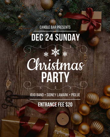 Christmas Party invitation with Garland and Tree frame Poster 16x20in Design Template