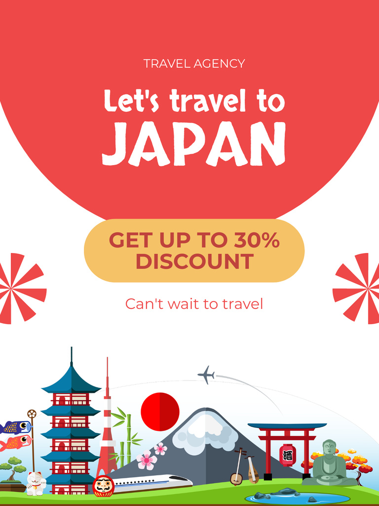 Discount on Travel to Japan Poster US Πρότυπο σχεδίασης