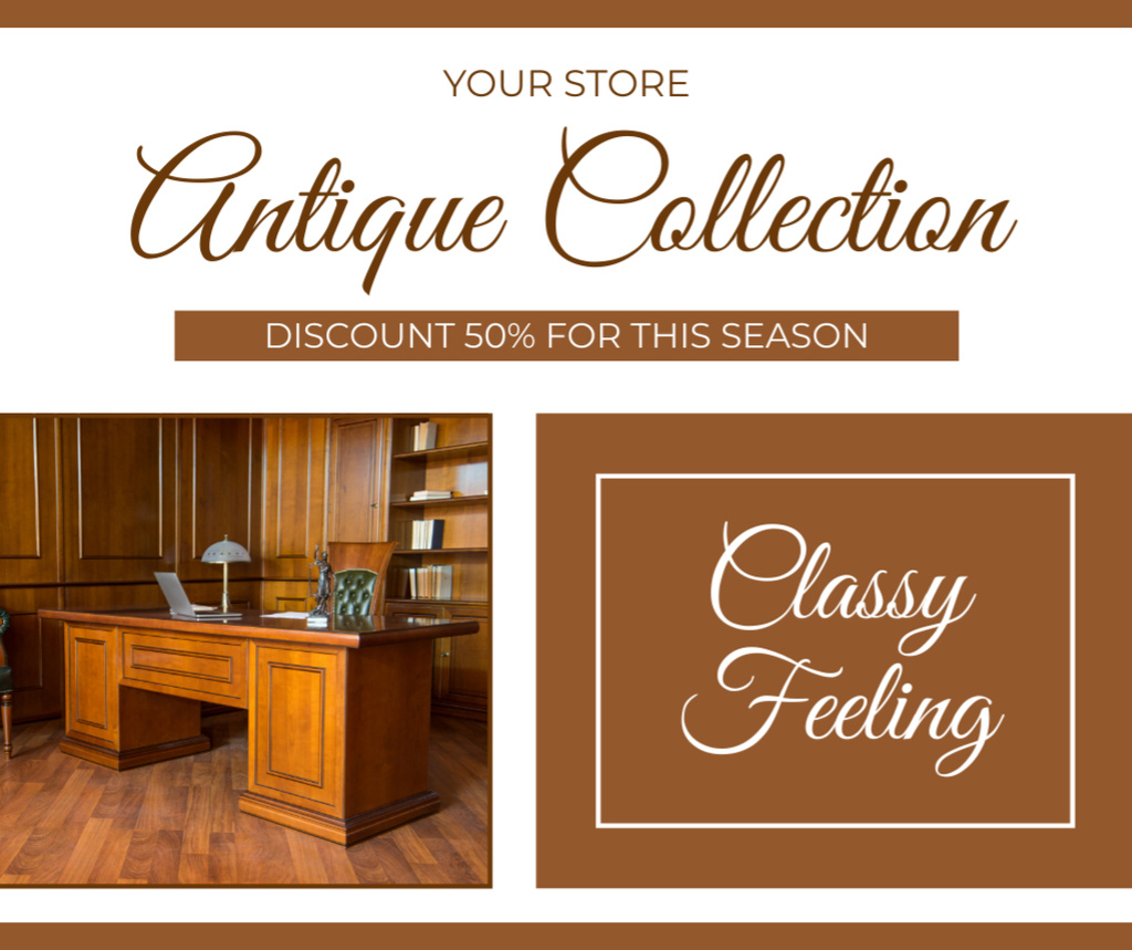 Valuable Wooden Table And Bookcases In Classic Style With Discount Facebook Design Template