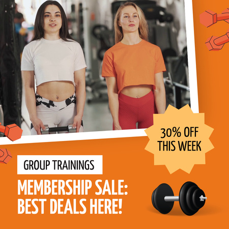 Platilla de diseño Group Workouts In Gym With Discount And Membership Offer Animated Post