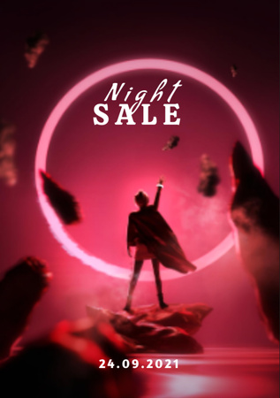 Night Sale Ad with Futuristic Image Flyer A7 Πρότυπο σχεδίασης
