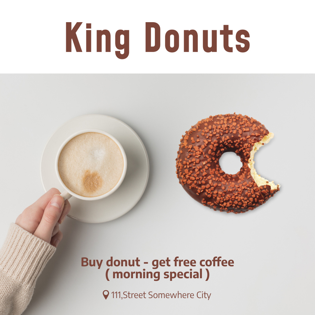King Donut and Free Coffee Instagram Design Template