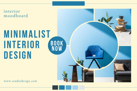Minimalist Interior Design in Blue Mood Board – шаблон для дизайну