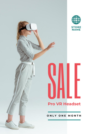 VR Headsets Sale with Woman Using Glasses Flyer 4x6in Design Template